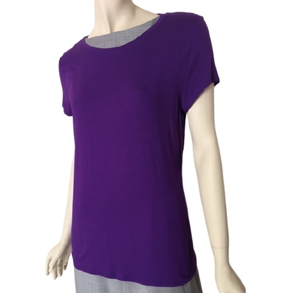 Tahari Ann Knit Rayon Pullover Top Tee T-Shirt Purple Sky L NWT - Picture 4 of 11